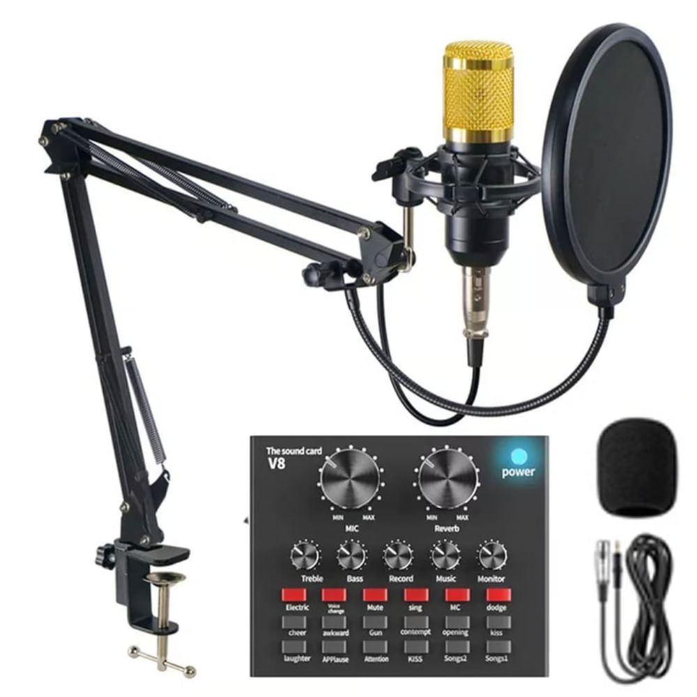 Micrófono profesional con consola tarjeta de sonido Bm-800 Dreizt, oro