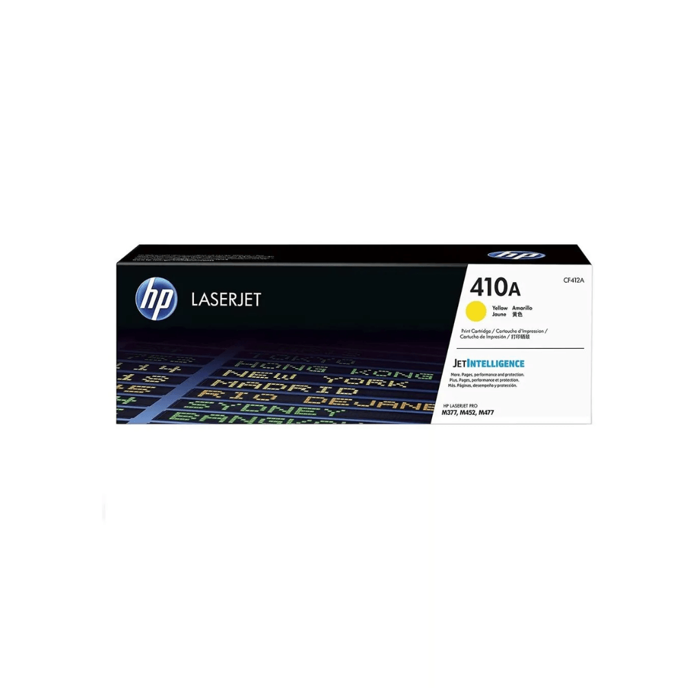 Tóner HP 410A, compatible con M452n y M477f, rendimiento de 2,300 páginas, amarillo CF412A