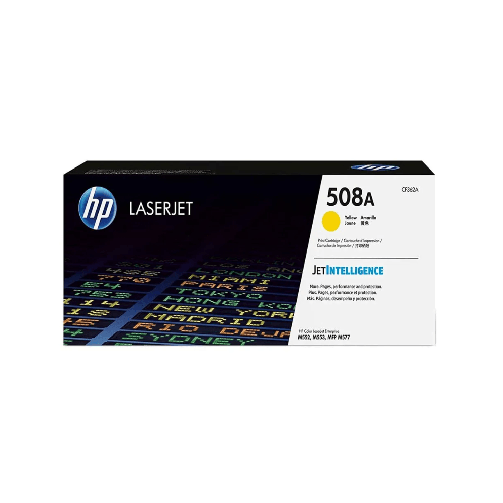 Imagen 2 del producto Tóner HP 508A, compatible con M577dn, M552dn, M553dn, rendimiento 5,000 páginas, amarillo CF362A