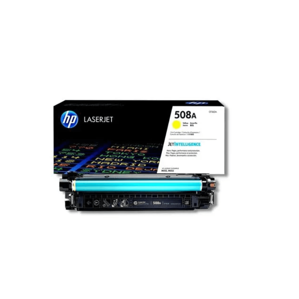 Imagen 1 del producto Tóner HP 508A, compatible con M577dn, M552dn, M553dn, rendimiento 5,000 páginas, amarillo CF362A