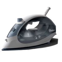 Plancha Oster, compacta, suela antiadherente, 1400W, vapor continuo, control de temperatura, celeste