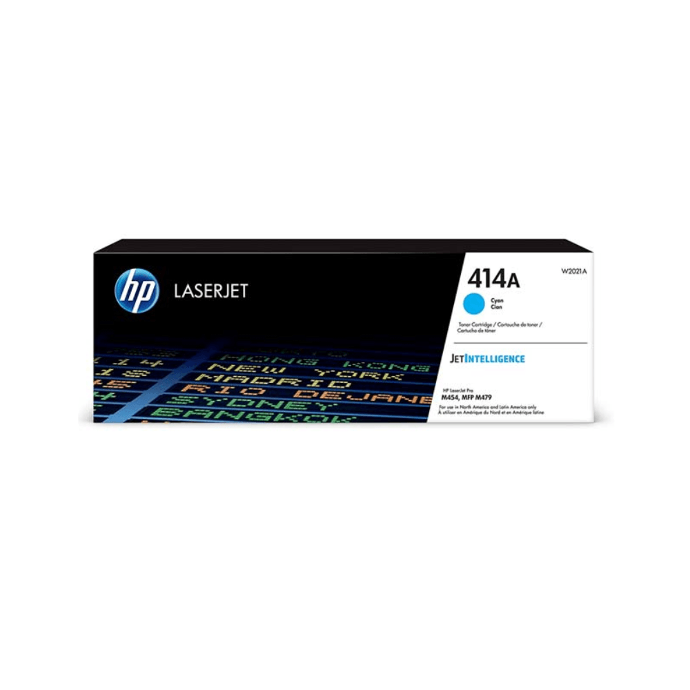 Tóner HP 414A, compatible con M454dn, M454dw, MFP M479fn, M479fdn, M479dw, M479fdw, rendimiento 2,100 páginas, cyan W2021A