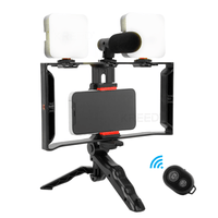 Kit de video para vlogger KREED AY-49X, jaula con 2 reflectores LED, micrófono para celular, negro