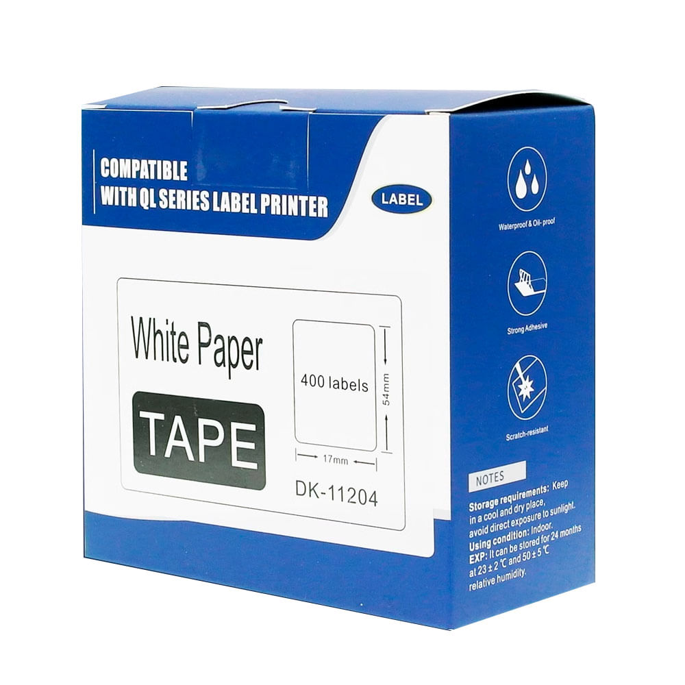 Etiquetas precortadas Importaciones Raelys, compatible conBrother DK-11204 (17MM X 54.3MM), letras negras fondo blanco DK-1204