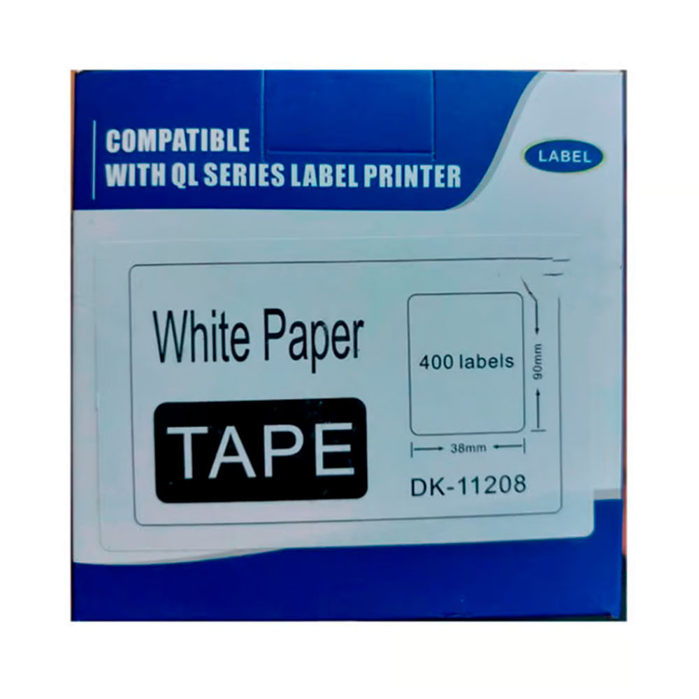 Etiquetas precortadas Importaciones Raely, compatible con Brother DK-11208 (38MM X 90MM) DK-1208, fondo blanco letras negras