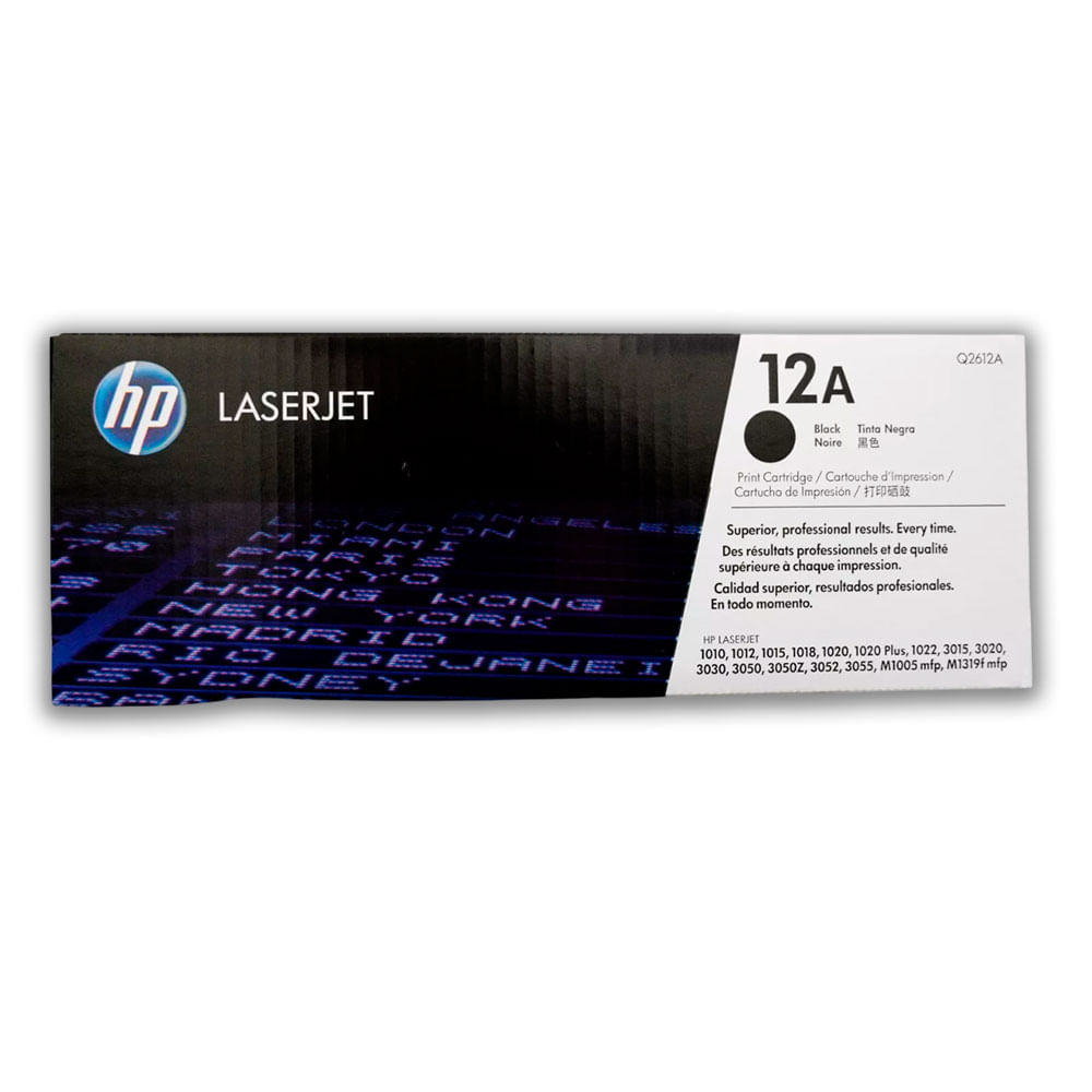 Tóner HP 12A, compatible con LaserJet 1020, 1022nw, rendimiento 2,000 páginas, negro Q2612A