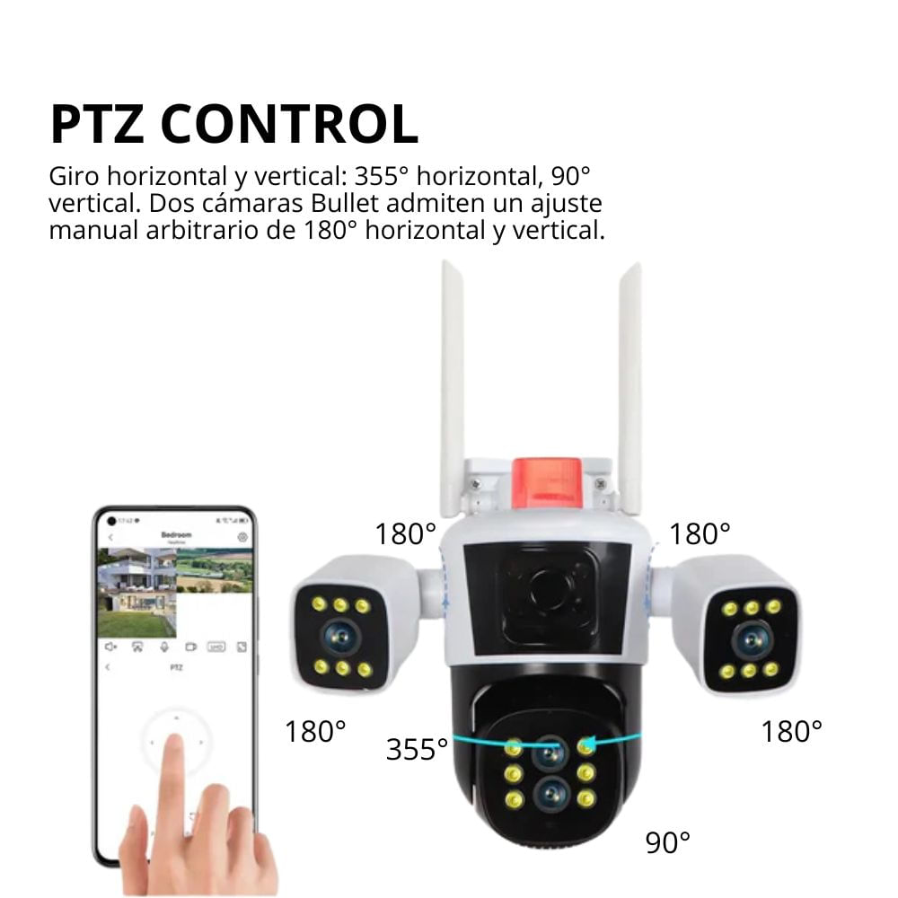 Imagen 2 del producto Cámara de seguridad Lantum IPC-849 Wi-Fi exterior, triple lente regulable, Full HD 1080p, IP66 impermeable