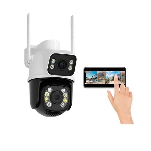 Cámara de seguridad 4K, cámara exterior Wi-Fi, doble lente 360° PTZ, comunicación bidireccional