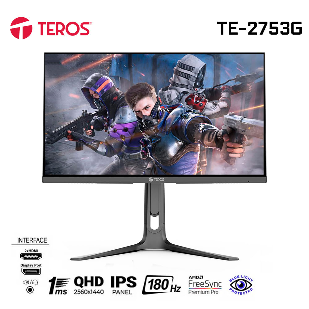 Imagen 2 del producto Monitor gamer Teros TE-2753G 27"", QHD IPS, 180 Hz, 1 ms, HDMI, DP, PIVOT, negro