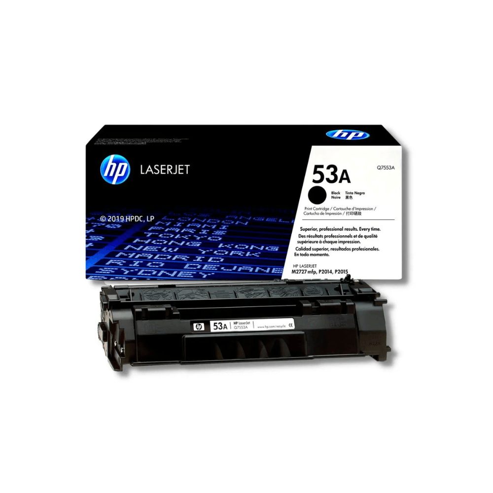 Tóner HP 53A, compatible M2525D, M2727, P2015N, rendimiento 3,000 páginas, negro Q7553A