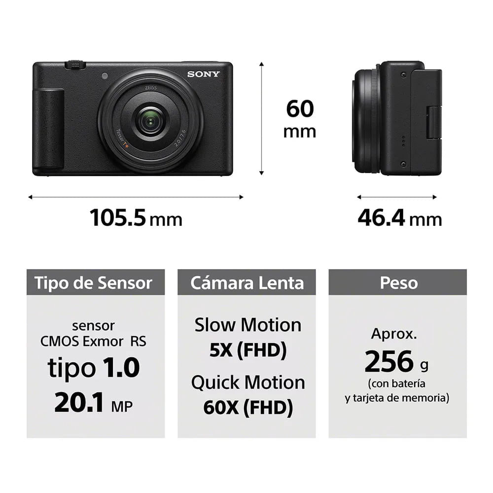 Imagen 2 del producto Cámara digital Sony ZV-1F para Vlogs 20.1 MP, con lente 35mm, grabación en 4K, micrófono incorporado, pantalla táctil LCD abatible, negro
