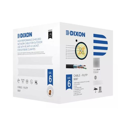 Cable F/UTP Cat.6 Dixon 9067 para exteriores, Cobre 23 AWG, chaqueta PE negra Anti-UV