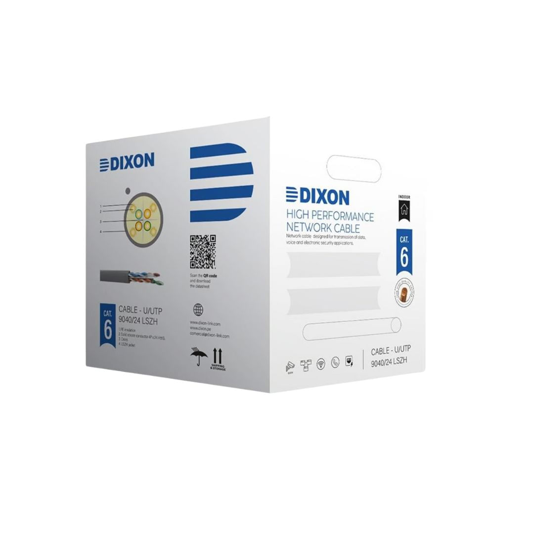 Imagen 1 del producto Cable UTP Cat.6 Dixon 9040/24 LSZH para interiores, cobre 24 AWG con chaqueta baja emisión de Humos, gris