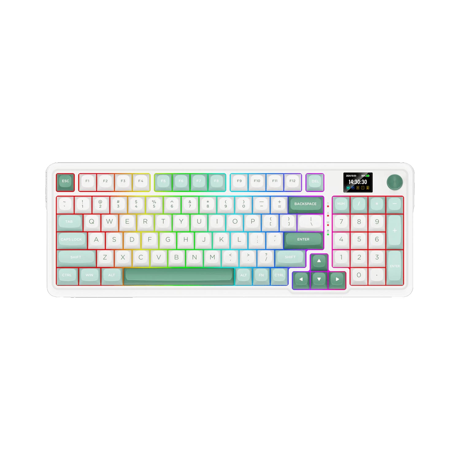 Teclado gamer Redragon Galatin Pro K719WG inalámbrico, mecánico, bluetooth, dongle y USB, RGB, pantalla TFT, blanco