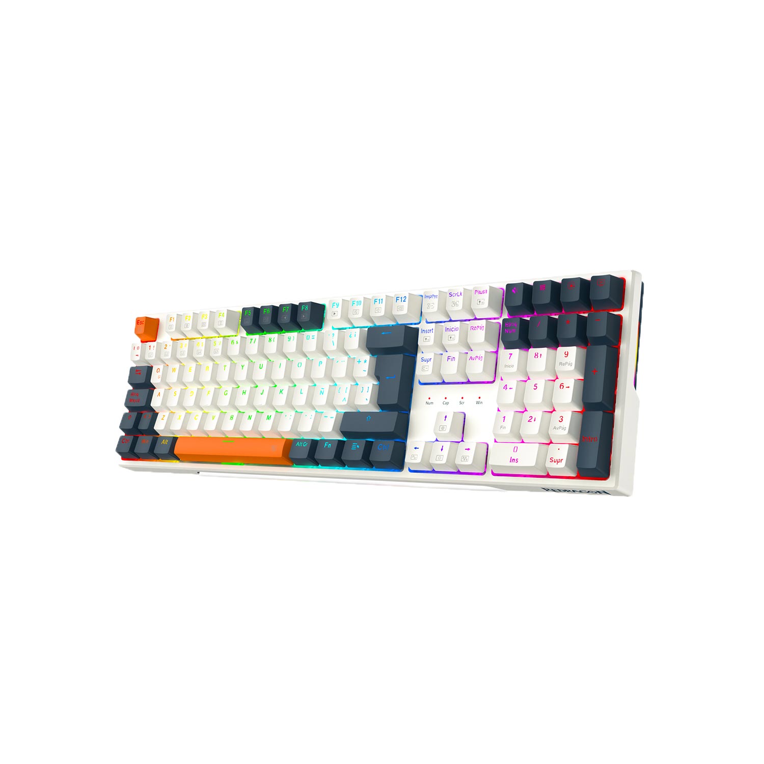 Imagen 2 del producto Teclado gamer alámbrico Redragon Trundle K668WBO, conexión USB, mecánico, idioma español, RGB, Switches rojos, Hot-Swappable, Full Size, blanco
