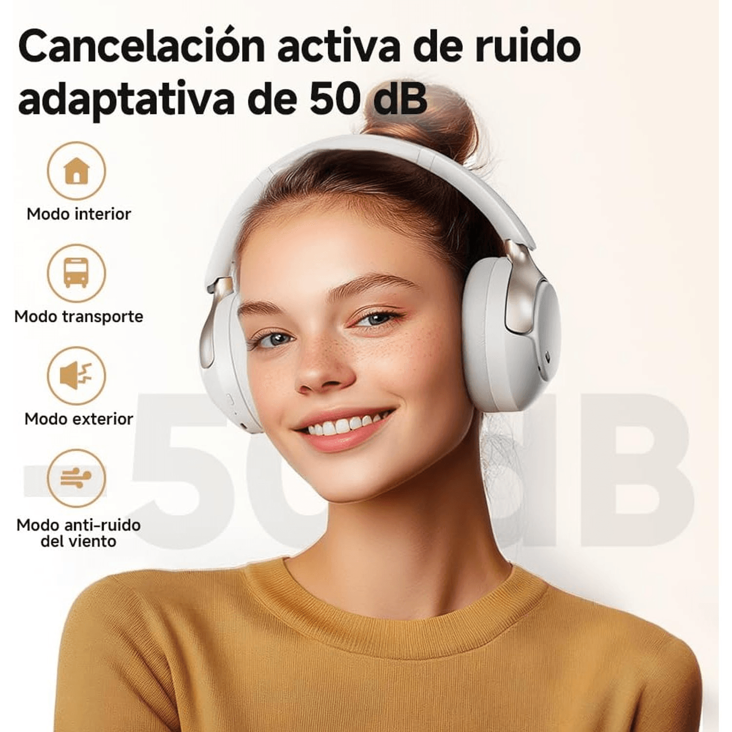 Imagen 2 del producto Audífonos con cancelación de ruido QCY H3 Pro micrófono incorporado, máx. 55 horas de reproducción, control música y llamadas, blanco