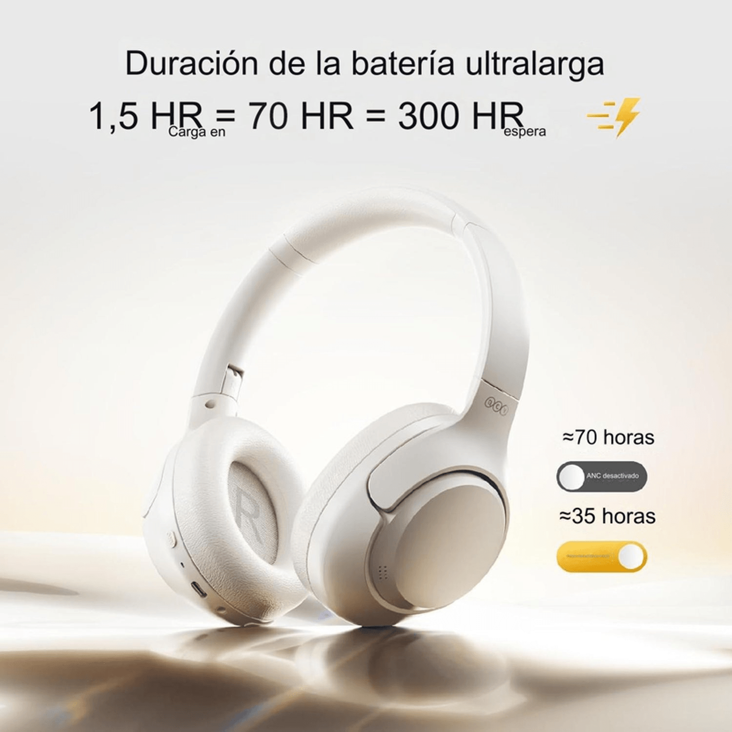 Imagen 2 del producto Audífonos con cancelación de ruido QCY H3 micrófono incorporado, máx. 60 horas de reproducción, control música y llamadas, blanco