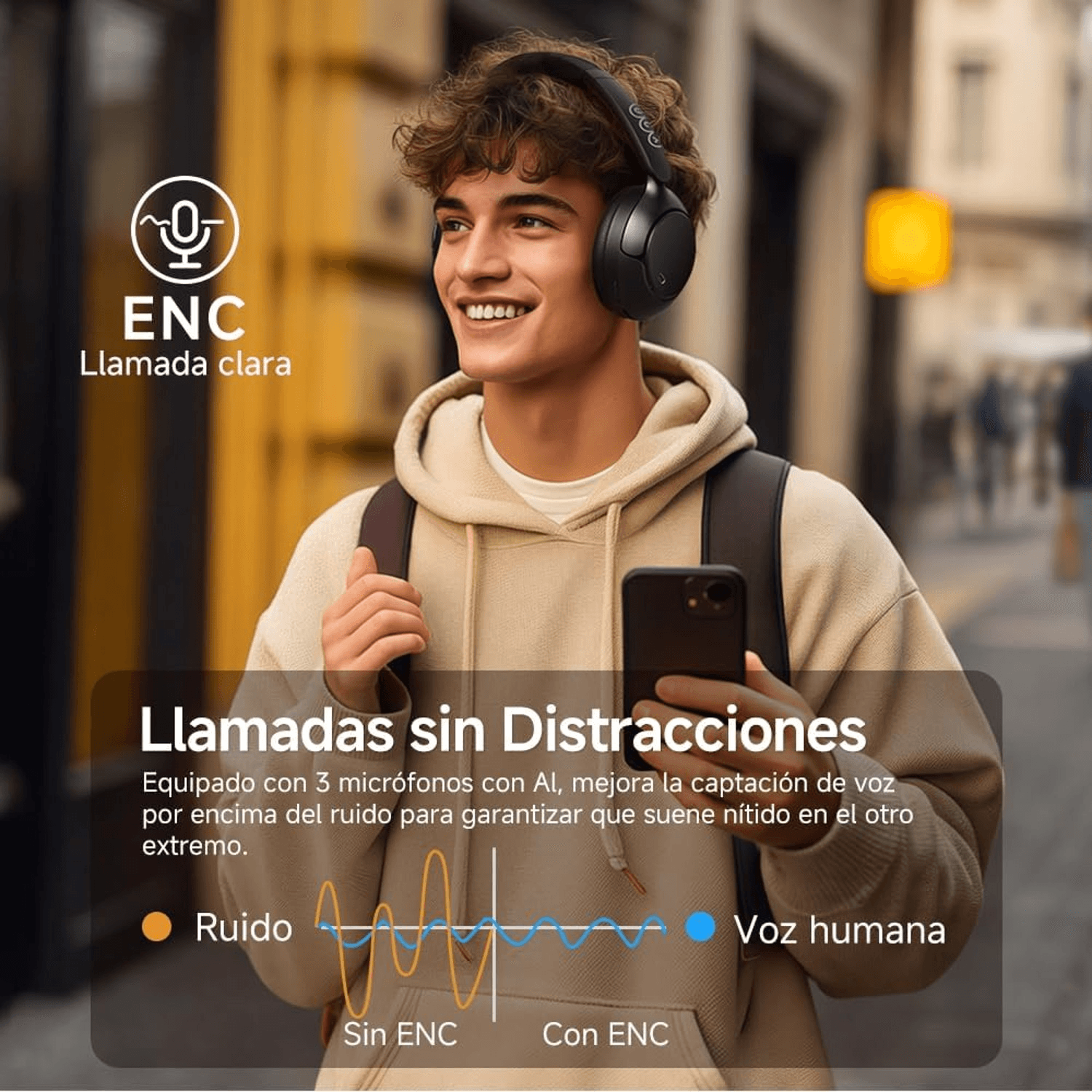 Imagen 2 del producto Audífonos con cancelación de ruido QCY H3 Pro micrófono incorporado, máx. 55 horas de reproducción, control música y llamadas, negro