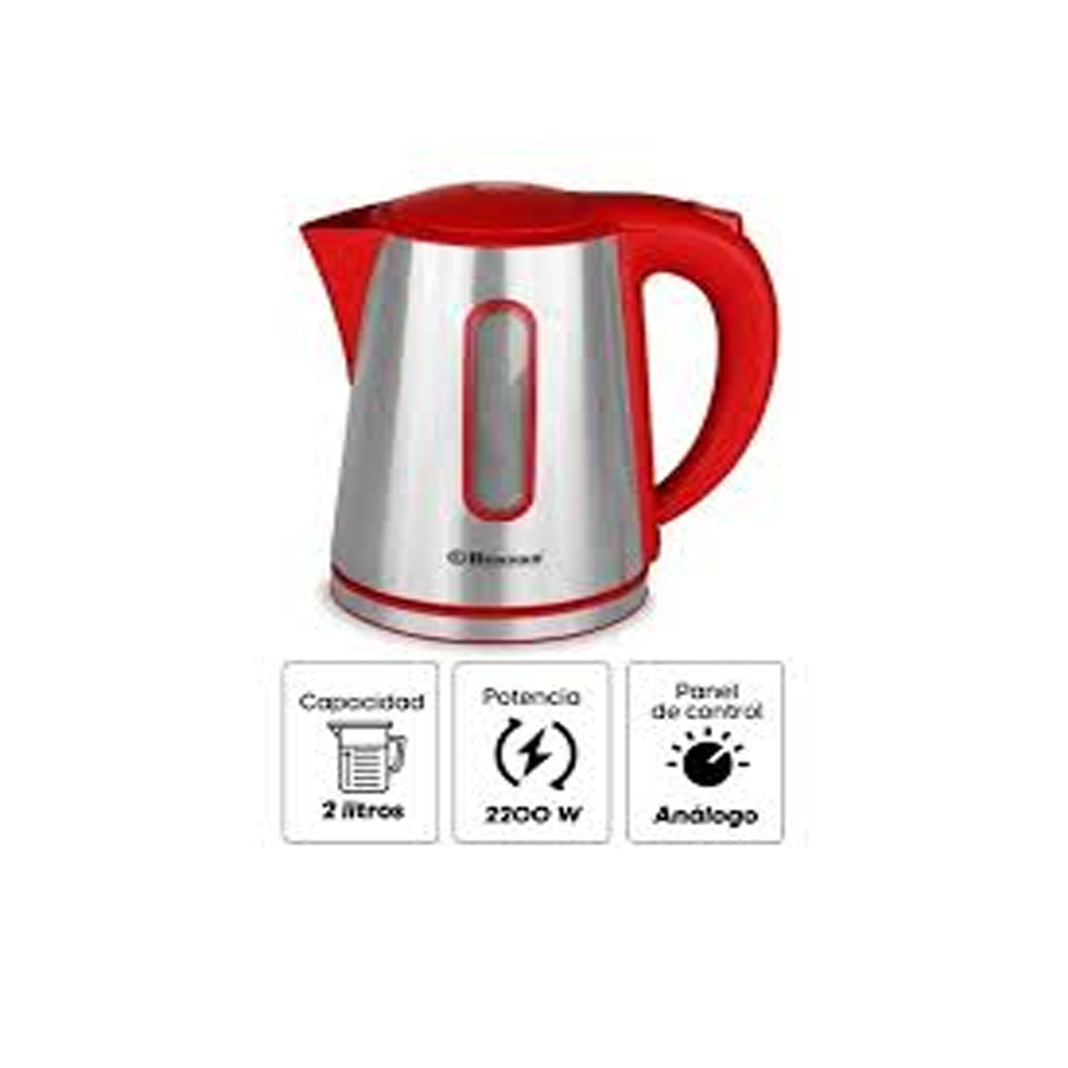 Imagen 2 del producto Hervidor eléctrico Bossko BK-208B 2200W, 2 litros, acero, rojo