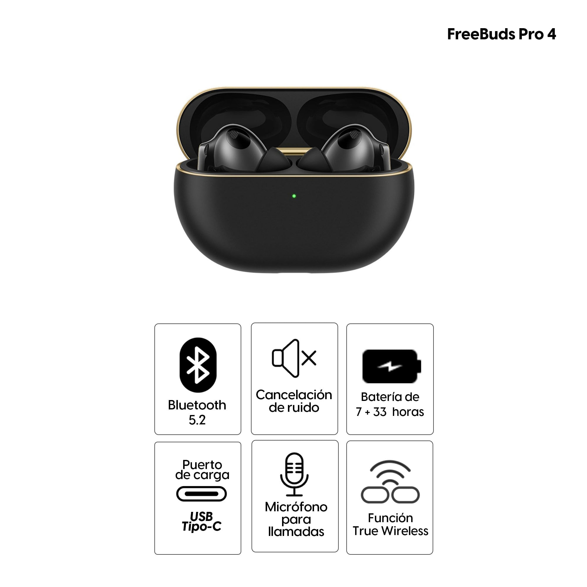 Imagen 2 del producto Audífonos bluetooth True Wireless Huawei FreeBuds Pro 4 cancelación de ruido, duración máx. 40 horas con estuche de carga, negro