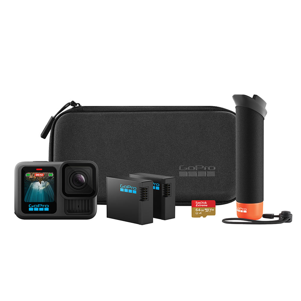 Imagen 1 del producto Cámara de acción GoPro Hero 13 Holiday Bundle grabación en 5.3K, incluye 1xHandler, 2 baterías Enduro, 2 soportes adhesivos, MicroSD 64GB y estuche