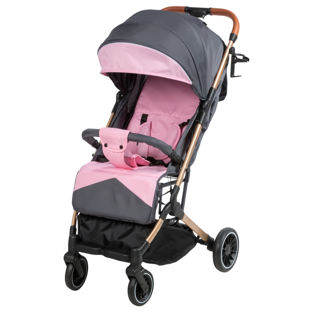 Coche maleta de lujo para bebé Lainee, cinturón de 5 puntas, de fácil plegado, rosado