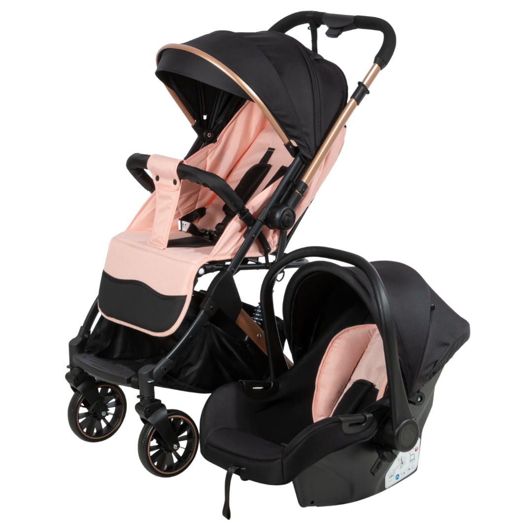 Coche maleta de lujo para bebé J' sparrow con portabebé, plegado fácil, rosado