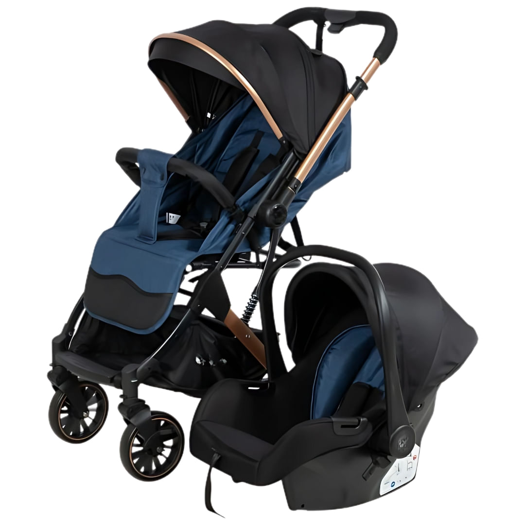 Coche maleta de lujo para bebé J' sparrow con portabebé, capota expandible, azul