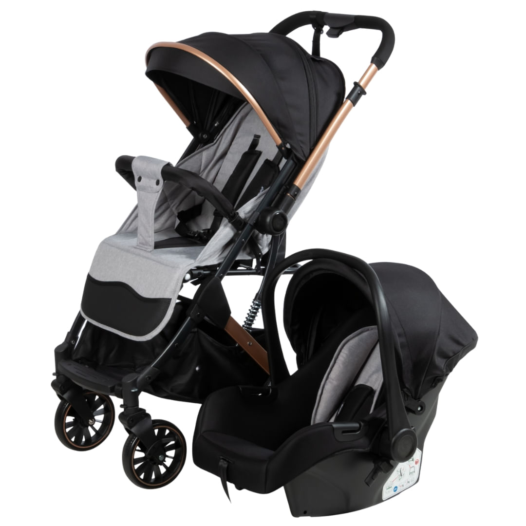 Coche maleta de lujo para bebé J' sparrow con portabebé, reposapiés ajustable, gris