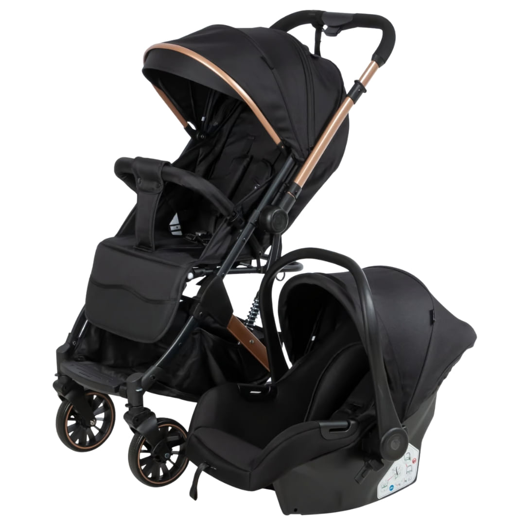 Coche maleta de lujo para bebé J' sparrow con portabebé, mango reversible, negro