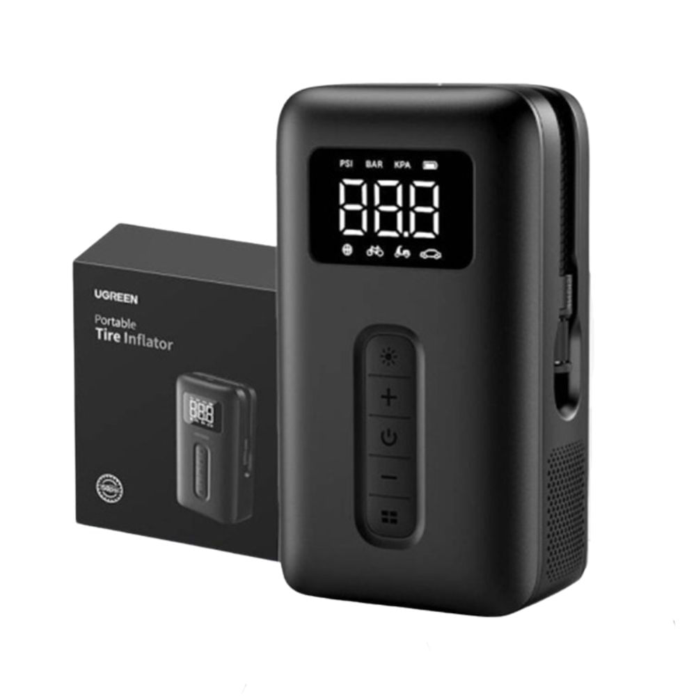 Inflador portátil UGREEN digital 150PSI con batería recargable 2500mAh, pantalla LCD, luz LED y accesorios incluidos