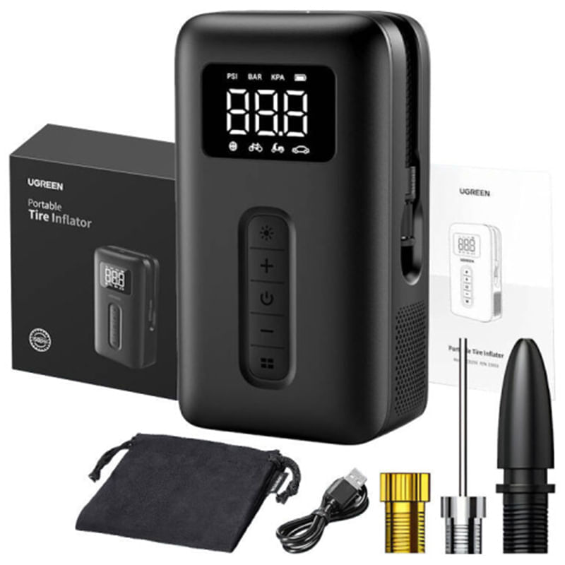 Imagen 2 del producto Inflador portátil UGREEN digital 150PSI con batería recargable 2500mAh, pantalla LCD, luz LED y accesorios incluidos