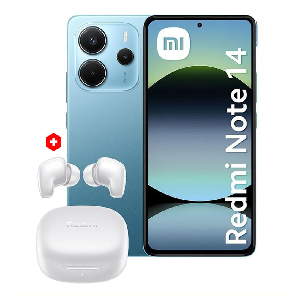Celular Xiaomi Redmi Note 14 4G 256GB, 8GB RAM, cámara trasera 108MP y frontal 20MP, 6.67'', azul + Audífonos Buds 6 Play