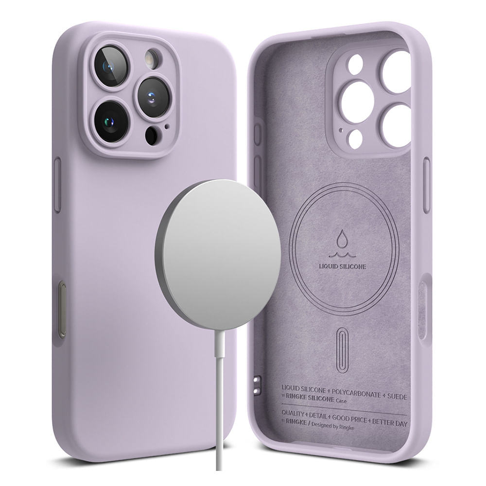 Case para iPhone 16 Pro Max Silicon Magnetic, con MagSafe para carga inalámbrica, para accesorios magnéticos, Light Purple