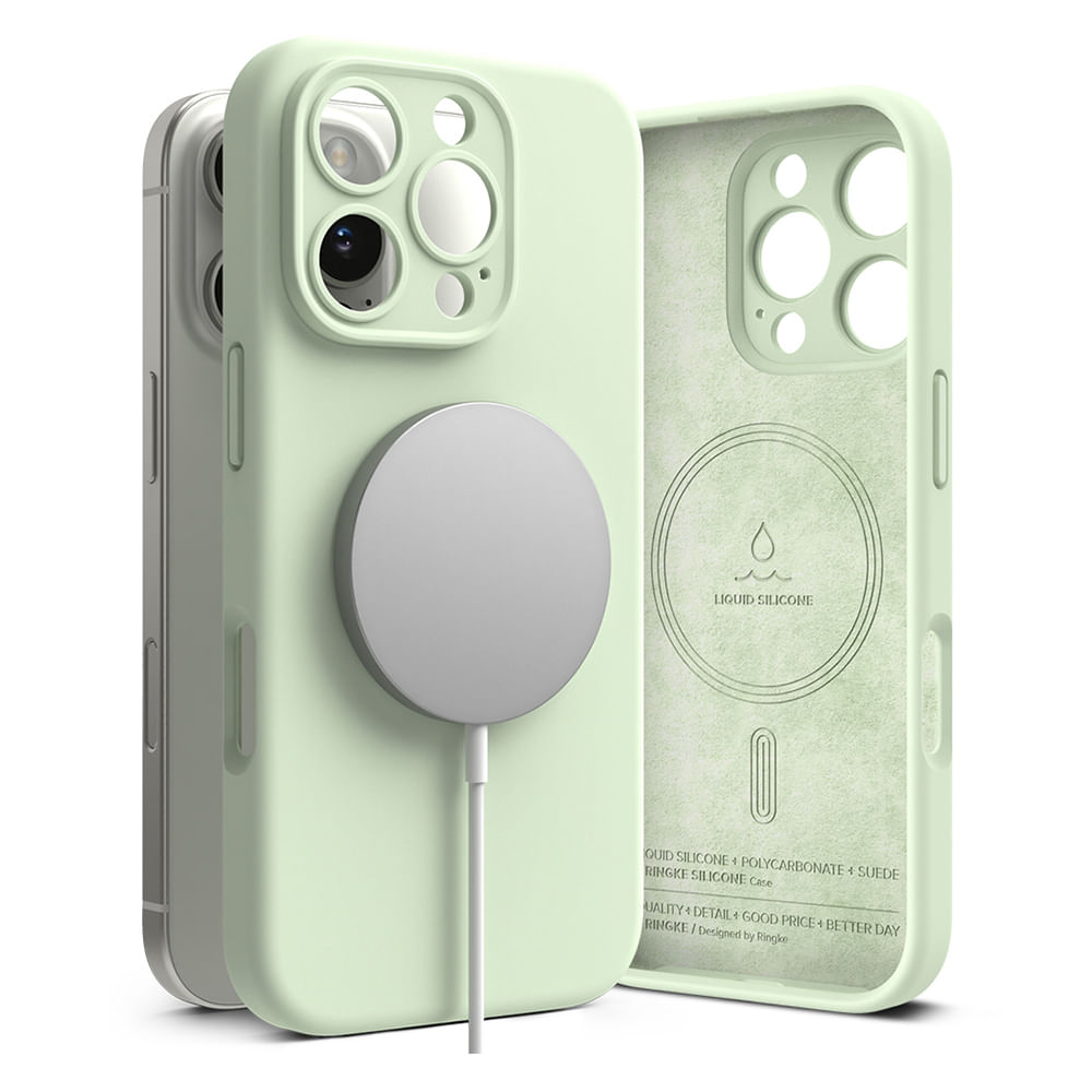 Case para iPhone 16 Pro Max Silicon Magnetic, con MagSafe para carga inalámbrica, para accesorios magnéticos, Soft Mint