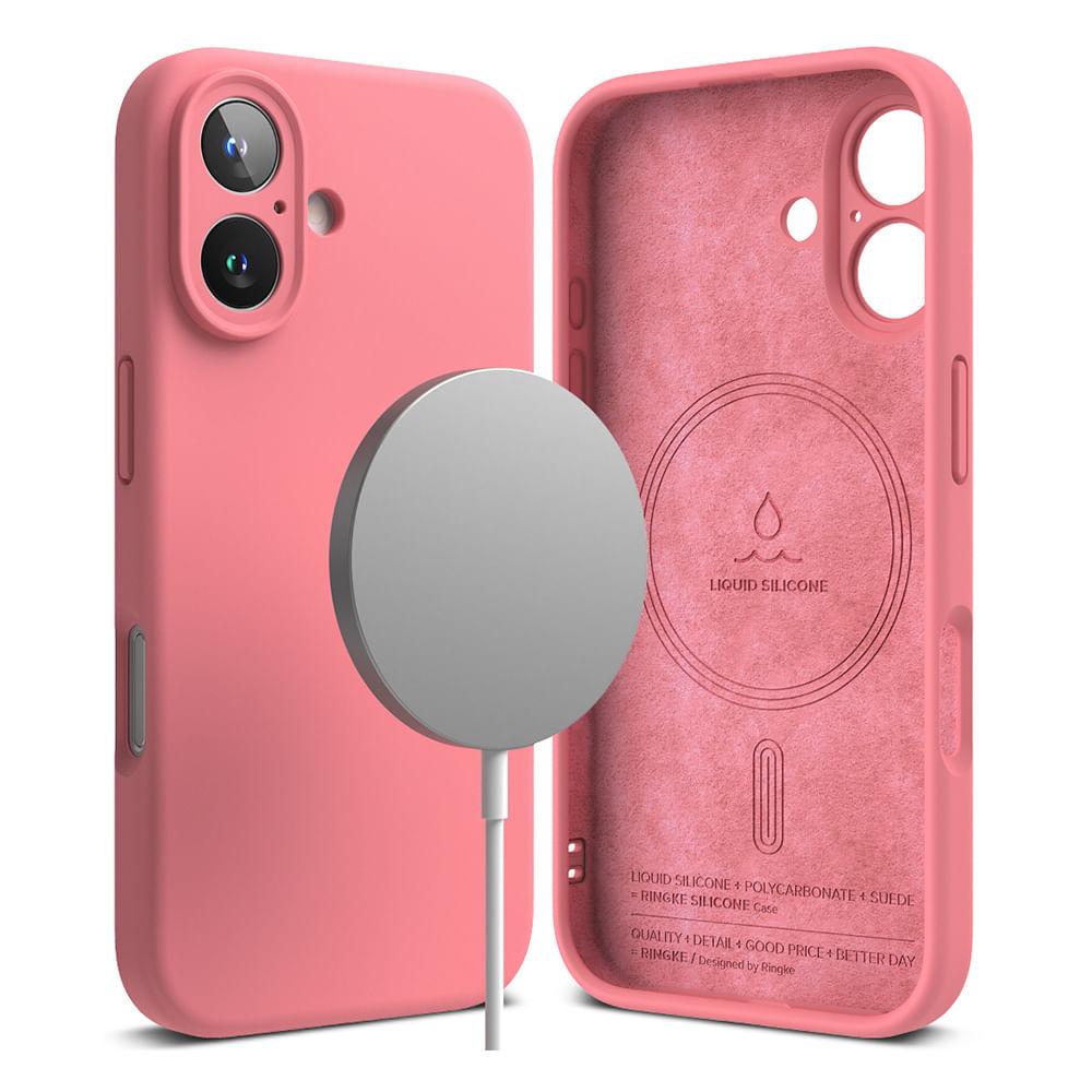 Case para iPhone 16 Silicon Magnetic, con MagSafe para carga inalámbrica, para accesorios magnéticos, Rosado