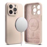Case para iPhone 15 Pro Max Silicon Magnetic, con MagSafe para carga inalámbrica, para accesorios magnéticos, Pink Sand