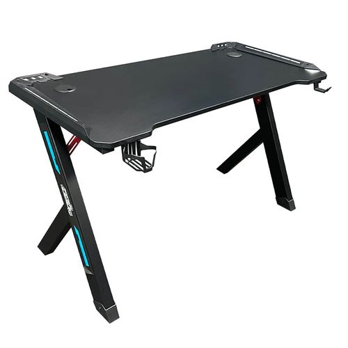 Mesa gamer Coolbox T4G GD07 con luces RGB, portavasos y soporte para audífonos, 120x 60 cm, acero, negra