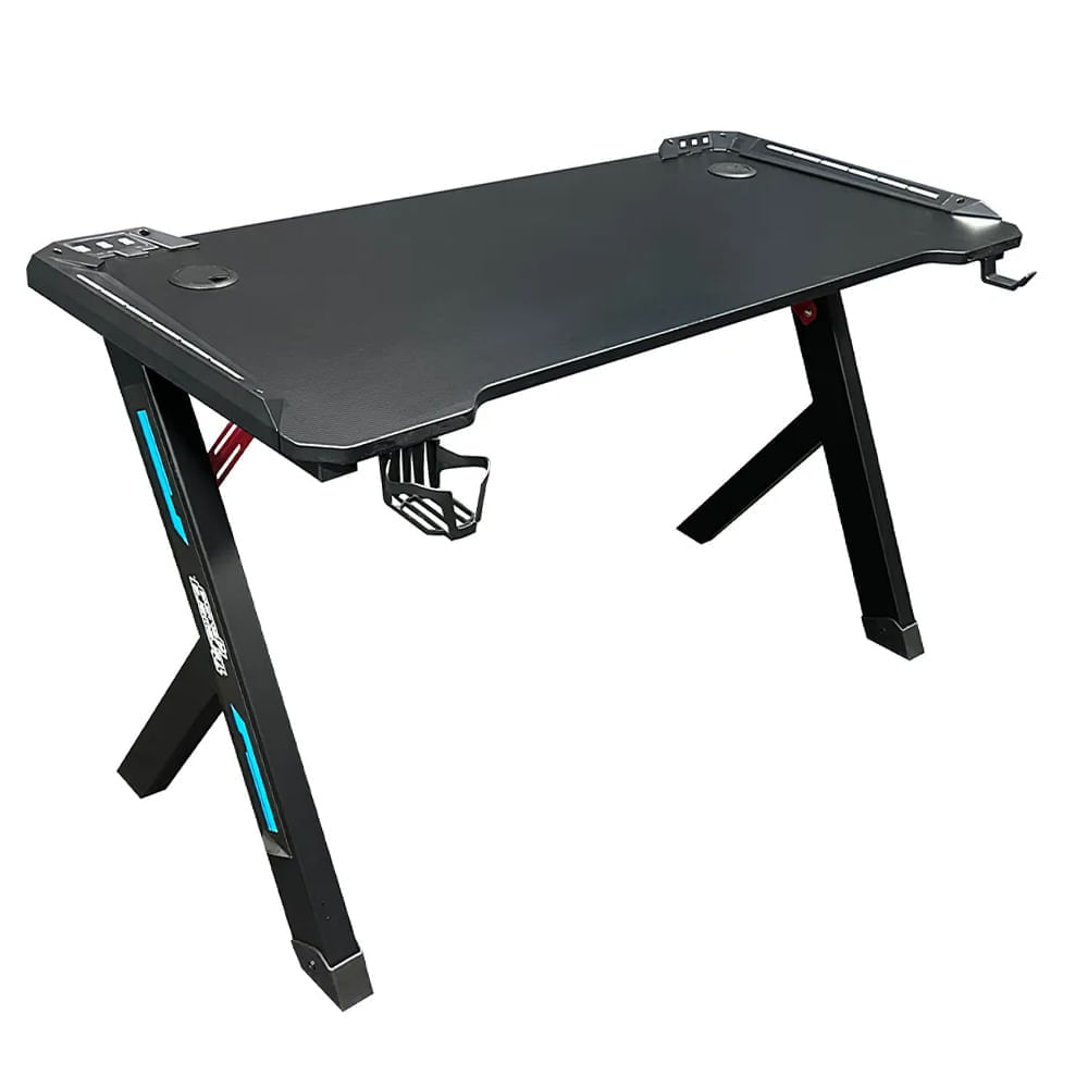 Mesa gamer Teraware4Gaming GD07 con luces RGB, portavasos y soporte para audífonos, 120x 60 cm, negra
