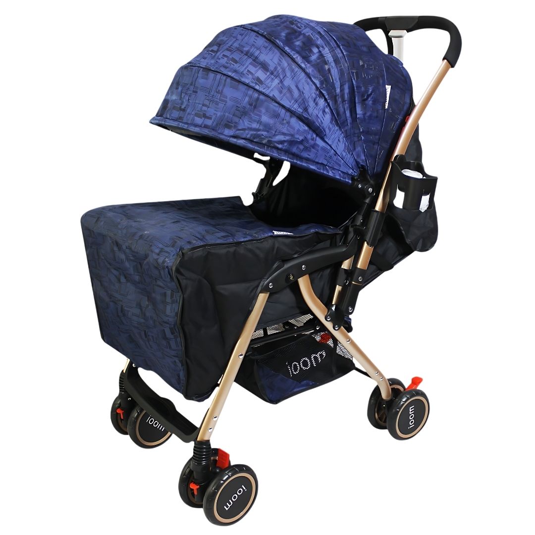 Coche cuna paseo Beautuful Mooi, capota expandible, cinturón de 5 puntos, mesa frontal, azul