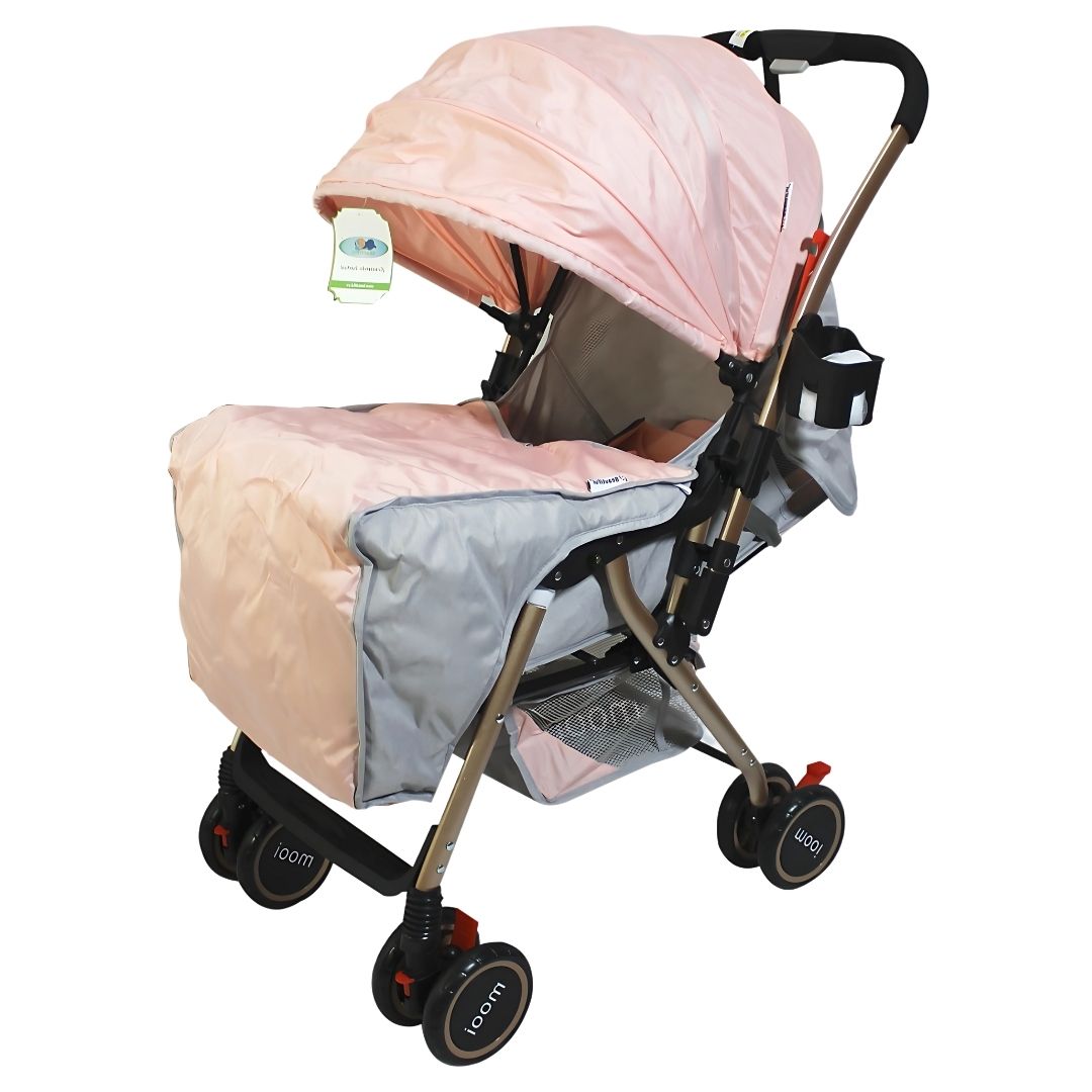 Coche cuna paseo Beautuful Mooi, capota expandible, cinturón de 5 puntos, 25 kg, rosado