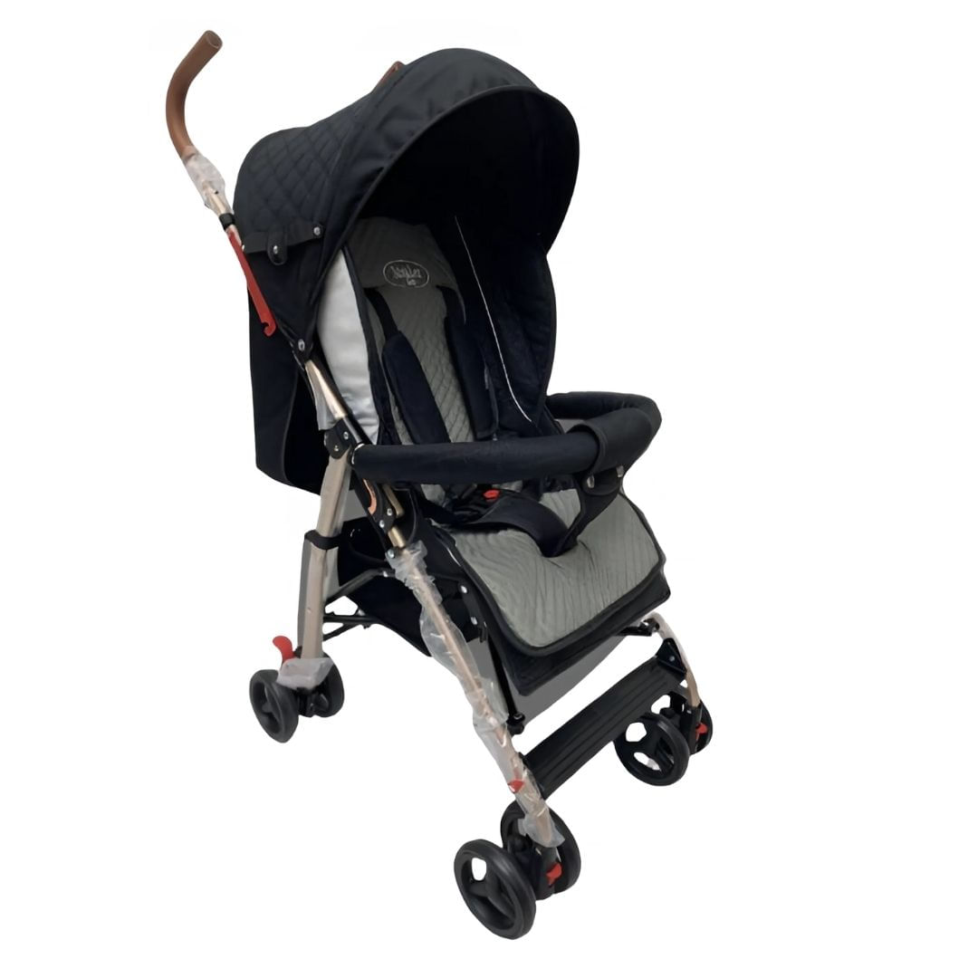 Coche bastón de lujo Paris Sport, capota expandible, plegado compacto, cinturón de 5 puntos, negro