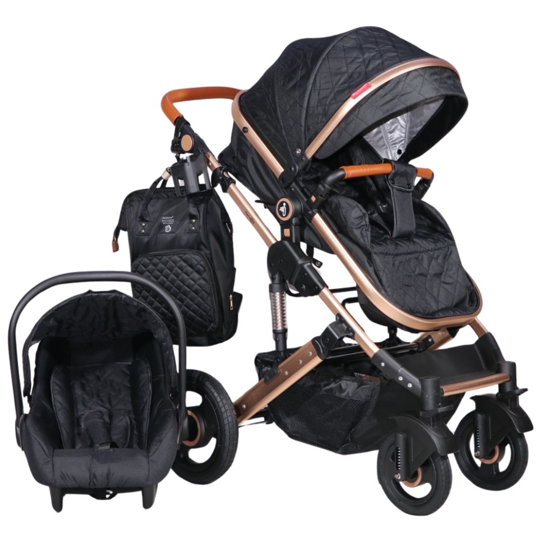 Coche moisés mini 4 en 1 Lietti Gold con portabebé, tela anti UV, negro