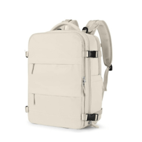 Mochila viajera de cabina, impermeable, compartimento para calzado, USB, antirrobo, beige