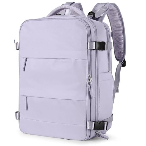 Mochila viajera de cabina, puerto USB, compartimento para calzado, diseño antirrobo, morado