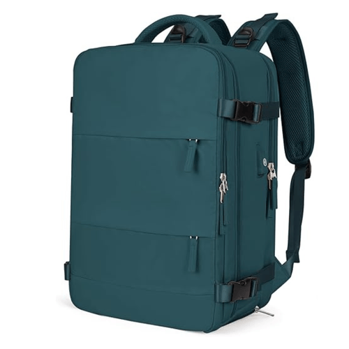 Mochila viajera de cabina, puerto USB, compartimento para calzado, diseño antirrobo, verde