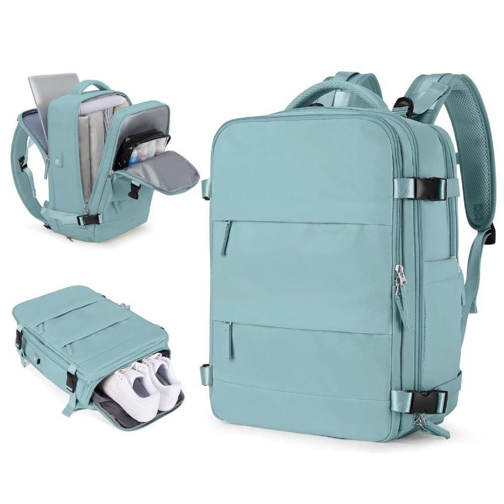 Imagen 2 del producto Mochila viajera de cabina, compartimento para calzado, USB, diseño antirrobo, verde