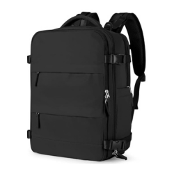 Mochila viajera de cabina, compartimento para calzado, puerto USB, diseño antirrobo, negro