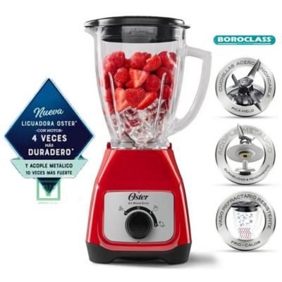 Imagen 2 del producto Licuadora Oster BLSTKAGRRD 550W, 2 velocidades, vaso de vidrio 1.5 litros, tritura hielo, rojo