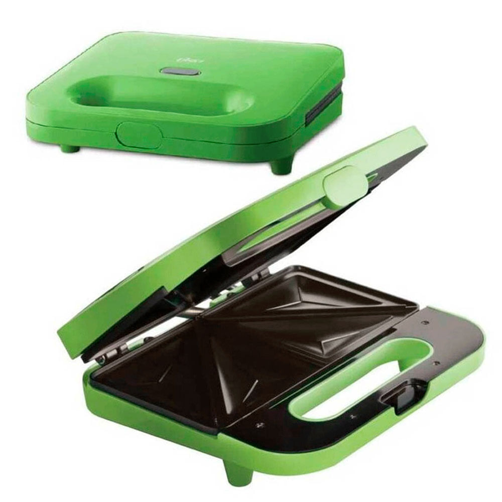 Sandwichera Oster CKSTSM2885K 750W, capacidad 2 panes, termostato automático, verde